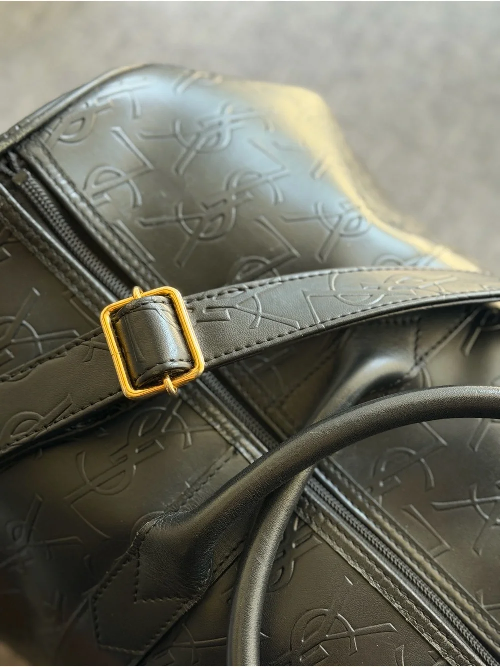 Saint Laurent YSL Black Embossed Leather Duffel Bag